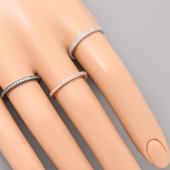 Dainty CZ Crystal Paved Stackable Multi Plated 925 SS Set-of-3 - Picture 4 of 6